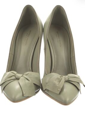 Bottega Veneta Pale Olive Leather Bow Pointed-Toe Pumps